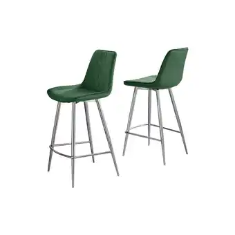 Tesco Furniturebox Pesaro 2x Green Velvet Silver Legs Bar Chair offer