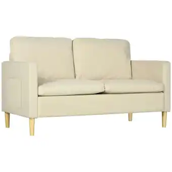 Tesco HOMCOM 2 Seater Modern Fabric Couch w/ Wood Legs and 2 Pockets Beige offer