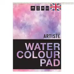 Tesco Artiste Wiro Watercolour Pad, White, A4, 300gsm 50 Sheets offer