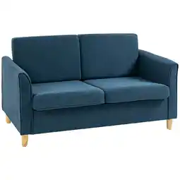 Tesco HOMCOM Double Seat Sofa Linen Upholstery Loveseat w/ Armrests, Blue offer