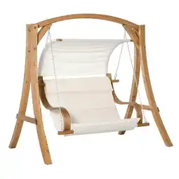 Tesco Outsunny Wooden Porch A-Frame Swing Chair w/ Canopy and Cushion, Patio offer