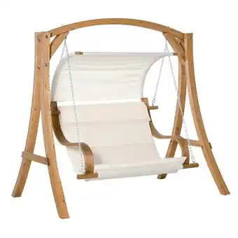 Tesco Outsunny Wooden Porch A-Frame Swing Chair w/ Canopy and Cushion, Patio offer