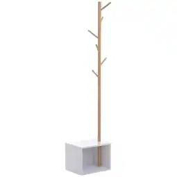 Tesco HOMCOM Coat Rack Storage Bench Hallway Tree Hat Hanger Entryway Stand offer