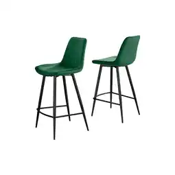 Tesco Furniturebox Pesaro 2x Green Velvet Black Legs Bar Chair offer