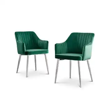 Tesco Furniturebox 2x Calla Green Velvet Dining Chairs with Silver Chrome Legs offer