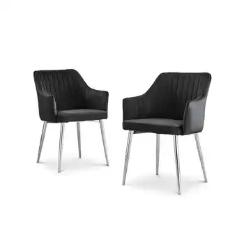 Tesco Furniturebox 2x Calla Black Velvet Dining Chairs with Silver Chrome Legs offer