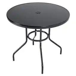 Tesco Living and Home Metallic and Tempered Glass Garden Table with Parasol Hole Outdoor offer