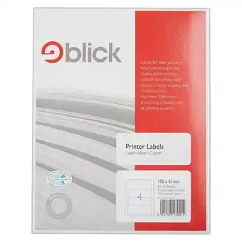 Tesco Blick 4 Up, 192mm x 61mm, Rectangular, White, 400 Labels offer