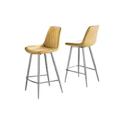 Tesco Furniturebox Pesaro 2x Mustard Velvet Silver Legs Bar Chair offer