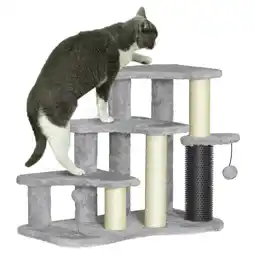 Tesco PawHut Cat Tree 2 in 1 Pet Stairs w/ Scratching Tickling Post, Light Grey offer