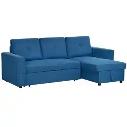 Tesco HOMCOM 3 Seater Sofa Bed Convertible w/ Pull Out Storage, Dark Blue offer