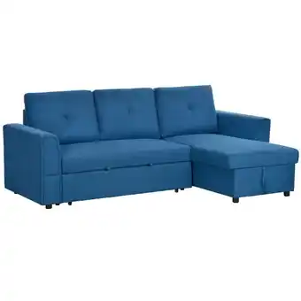 Tesco HOMCOM 3 Seater Sofa Bed Convertible w/ Pull Out Storage, Dark Blue offer