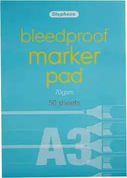 Tesco Stephens Bleedproof Marker Pad 70gsm, 50 Sheets, White, A3 offer