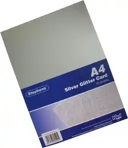 Tesco Stephens Board Glitter Silver 220gsm, 10 Sheets, Silver, A4 offer