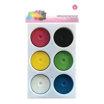 Tesco Artiste Watercolour Paint Blocks, Multicoloured, 6 Colours, Set offer