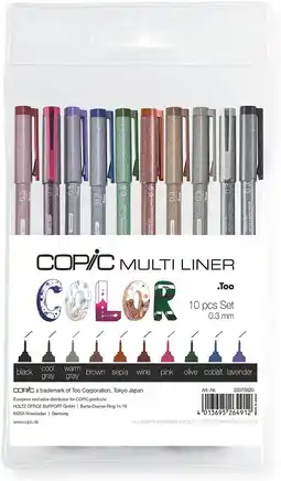 Tesco Copic Multiliner, Multicoloured, Set Of 10, Fine offer