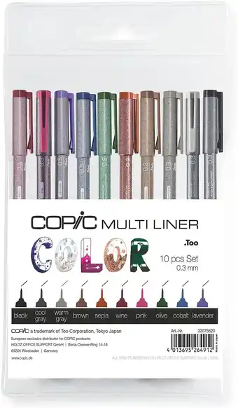 Tesco Copic Multiliner, Multicoloured, Set Of 10, Fine offer