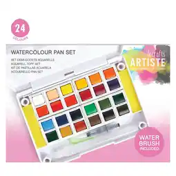 Tesco Artiste Watercolour Pan Set, Multicoloured, 24 Colours, With Water Brush offer