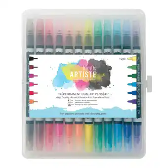 Tesco Artiste Permanent Marker Pens, Multicoloured, Pack of 12, Dual Tip (Thick & Thin) offer