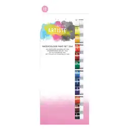 Tesco Artiste Watercolour Paint Set, Multicoloured, Set of 12, 12ml offer