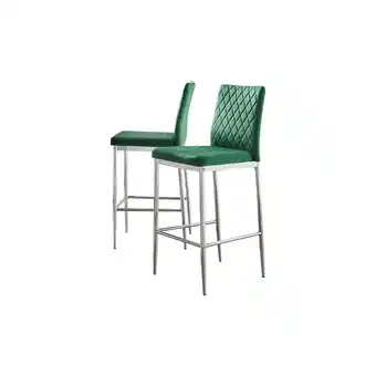 Tesco Furniturebox 2x Milan Bar Stools Green Velvet Silver Legs offer