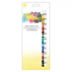 Tesco Artiste Acrylic Paint Set (12 Pack), Multicoloured, 12ml offer