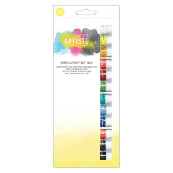 Tesco Artiste Acrylic Paint Set (12 Pack), Multicoloured, 12ml offer