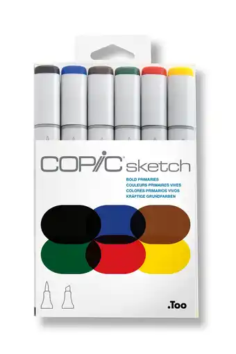 Tesco Copic Sketch Set, Bold Primaries, Set of 6 offer