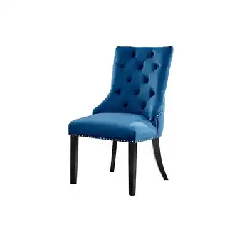 Tesco Furniturebox 2x Belgravia Blue Velvet Knockerback Dining Chairs Black Leg offer