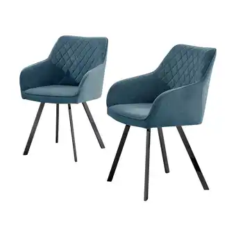 Tesco Furniturebox 2x Falun Blue Fabric Black Leg Dining Chairs offer