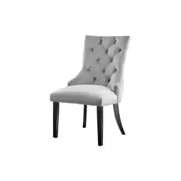 Tesco Furniturebox 2x Belgravia Grey Velvet Knockerback Dining Chairs Black Leg offer