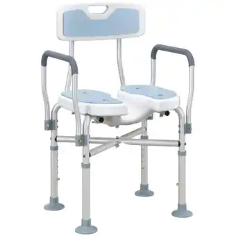 Tesco HOMCOM Padded Bath Chair with Slotted Seat, Adjustable Height, Blue offer