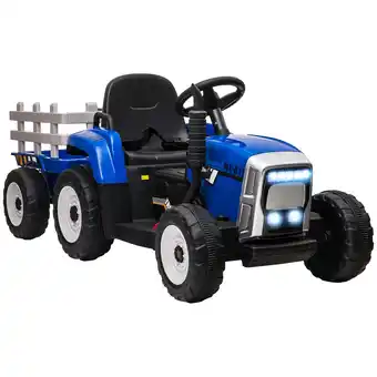 Tesco HOMCOM Ride On Tractor with Detachable Trailer, Remote Control, Music - Blue offer