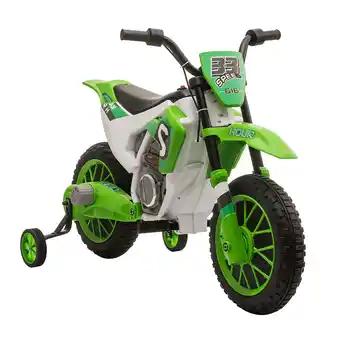 Tesco HOMCOM 12V Kids Electric Motorbike Ride-On Motorcycle w/ Training Wheels - Green offer