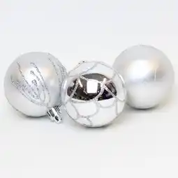 Tesco Silver Baubles Christmas Tree Luxury Hanging Decorations - Pack of 9 offer