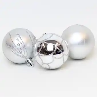 Tesco Silver Baubles Christmas Tree Luxury Hanging Decorations - Pack of 9 offer