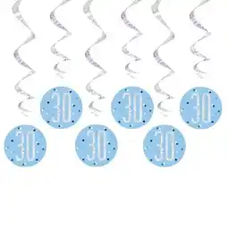 Tesco Blue Glitz Age 30 Holographic Hanging Swirl Decorations - Pack of 6 offer