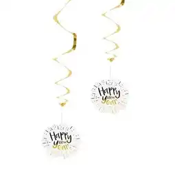 Tesco Happy New Year Gold Foiled Hanging Swirl Decorations - Pack of 2 offer