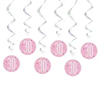 Tesco Pink Glitz Age 30 Holographic Hanging Swirl Decorations - Pack of 6 offer