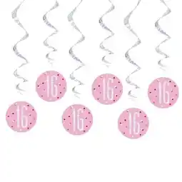 Tesco Pink Glitz Age 16 Holographic Hanging Swirl Decorations - Pack of 6 offer