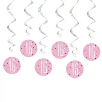 Tesco Pink Glitz Age 16 Holographic Hanging Swirl Decorations - Pack of 6 offer