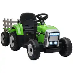 Tesco HOMCOM Ride On Tractor with Detachable Trailer, Remote Control, Music - Green offer