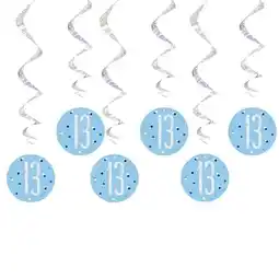 Tesco Blue Glitz Age 13 Holographic Hanging Swirl Decorations - Pack of 6 offer