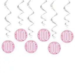 Tesco Pink Glitz Age 100 Holographic Hanging Swirl Decorations - Pack of 6 offer