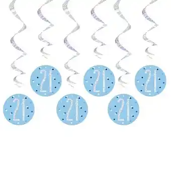 Tesco Blue Glitz Age 21 Holographic Hanging Swirl Decorations - Pack of 6 offer