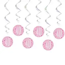 Tesco Pink Glitz Age 40 Holographic Hanging Swirl Decorations - Pack of 6 offer