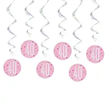 Tesco Pink Glitz Age 40 Holographic Hanging Swirl Decorations - Pack of 6 offer