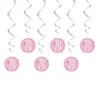 Tesco Pink Glitz Age 70 Holographic Hanging Swirl Decorations - Pack of 6 offer