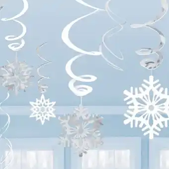 Tesco Snowflakes Christmas Hanging Swirl Decorations - Pack of 12 offer