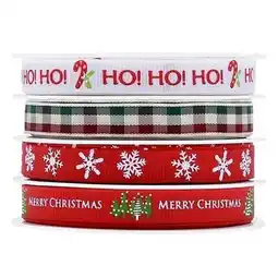 Tesco Traditional Christmas Red, Green & White Ribbon - Pack of 4 offer